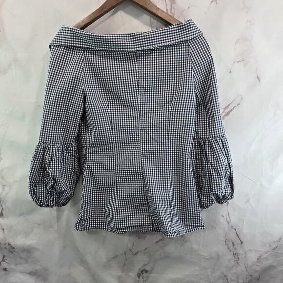 Bailey 44 Shirt Womens Small Navy White Button Up Gingham Picnic Off Shoulder - Picture 5 of 11